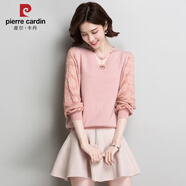 皮爾卡丹（PIERRE CARDIN）網(wǎng)紗袖針織衫女2025春秋新款上衣短款V領(lǐng)露長袖薄款毛衣泡泡袖潮 皮粉 M 80斤-95斤穿