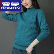 羅蒙（ROMON）2023年新款羊毛衫女秋冬短款針織打底衫寬松套頭半高領(lǐng)加厚毛衣女 藍色 L