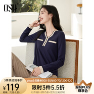 歐莎（OSA）白色長袖V領輕薄針織衫女裝2025秋新款小香風上衣內搭女可外穿 寶藍色E M