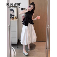 歐若婷雅新品連衣裙夏天女2025年新款法式背心無(wú)袖襯衫女半身裙子套裝女裝 套裝 M