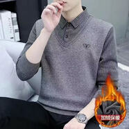 LA海瀾之家同款男士冬季加絨加厚男裝假兩件襯衫男毛衣針織衫高檔保 襯衫領(lǐng)繡花【加絨】深灰色 加厚 L 建議 90-110斤