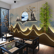 山頭林村3D新中式裝修古風(fēng)墻壁紙辦公室山水墨裝飾直播背景壁畫茶室墻壁布 AI打印浮雕材質(zhì)（高端浮雕質(zhì)感） 墻紙+