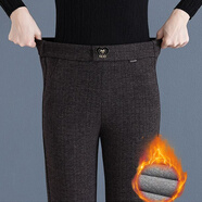 恒源祥加絨加厚微喇叭毛呢褲窄版羊.毛呢子褲高腰垂感媽M媽大尺碼寬松直 愛(ài)心扣咖啡色 加絨 2XL 115-125斤