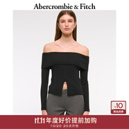 Abercrombie & Fitch女裝25春季美式辣妹修身一字肩露肩長(zhǎng)袖針織衫毛衣150-5016 黑色 XS (160/84A)