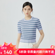 哥弟真的好（GIRDEAR）女裝肌理感條紋拼色圓領(lǐng)短袖針織T恤衫女A301281 深淺藍 M (3碼)