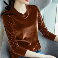 羅蒙（ROMON）金絲絨秋冬長(cháng)袖T恤女圓領(lǐng)小衫打底衫韓版簡(jiǎn)約氣質(zhì)顯瘦上衣潮 【NNB-599】綠色 2XL _131-140斤