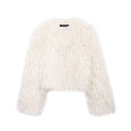 歐美風(fēng)ins博主毛絨絨長(cháng)袖短款加厚外套仿皮草效果上衣女秋冬 米白色超短款185970 XS XS