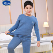 迪士尼（Disney）男孩胖大童保暖衣加肥加大碼保暖內衣套裝青少年加絨加厚秋衣秋褲 木槿藍 170 建議體重130-150斤