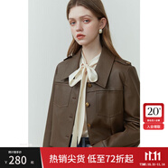 范思藍恩23FS11208 美拉德穿搭短款皮衣外套女新款夾克 咖色 M