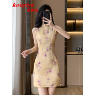 蔻伊婭（Kouyiya）品牌女裝新品復(fù)古印花旗袍連衣裙女裝2025新款新中式國風(fēng)包臀禮服 圖片色 M