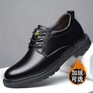 花花公子（PLAYBOY）頭層牛皮男士皮鞋真皮秋季商務(wù)休閑鞋內增高黑色圓頭系帶韓版男鞋 黑色618加絨棉鞋 40 送鞋墊