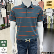 雅戈爾冰棉POLO衫男士短袖夏季條紋商務(wù)休閑翻領(lǐng)免燙上衣半袖T恤 綠桔條 M 48