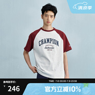 Champion【王俊凱同款】冠軍短袖插肩袖情侶款25夏季新款復(fù)古純棉T恤 紅色拼接 S