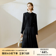 顏域黑色連衣裙春冬季女裝2024年新款顯瘦連身裙針織假兩件百褶裙 黑色1（加厚） XL/42