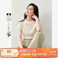梵希蔓舒適感涼爽針織衫2025夏季新款顯瘦彈力修身短袖T恤上衣女 30138 杏色 L
