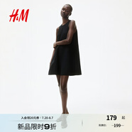 H&M女裝連衣裙2025夏季新款寬松法式通勤直筒a字版型連衣裙1292353 黑色 XS 155/80