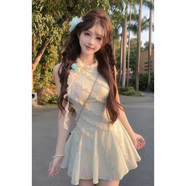 蕓蕁裙子女夏季2025新款法式甜美綠色無(wú)袖不規則蕾絲掛脖式花朵連衣裙 短款連衣裙[高品質(zhì)有花朵] S 100斤以?xún)?
                                         title=