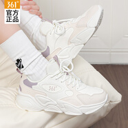 361°女鞋運動鞋女秋季新款皮面跑步鞋防潑水休閑通勤老爹品牌鞋子女 羽毛白/蓮子白-3 39