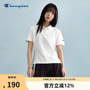Champion冠軍短袖polo衫女運(yùn)動(dòng)翻領(lǐng)t恤美式純棉上衣 白色 S
