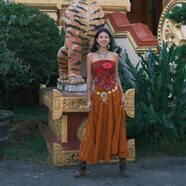 貓之旅店異域風(fēng)情度假連衣裙5色波西米亞長裙含口袋兩穿高腰半身裙 橙色 S