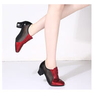 美德美真皮新款拉丁女舞蹈鞋軟底水兵春夏季中跟摩登教師廣場(chǎng)跳舞鞋 紅色網(wǎng)面5厘米 35 35