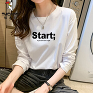 啄木鳥(niǎo)棉T長(zhǎng)袖t恤女寬松韓版2025年早春秋新款夏季白色百搭打底衫上衣潮 start 【好棉長(zhǎng)袖】 S 95斤以下