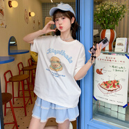 森女部落童趣可愛印花減齡寬松拼色五分袖上衣T恤女2025初夏穿搭 白色長(zhǎng)款T恤（抗菌/冰感面料）（單件） M