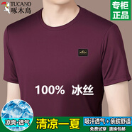 啄木鳥（TUCANO）冰絲短袖T恤男夏季2025新款薄款圓領(lǐng)燙鉆寬松純色休閑爸爸體恤衫 紫紅涼爽絲滑親膚透氣收藏加購優(yōu) XL 180/96A 建議145-160斤