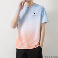 花花公子（PLAYBOY）夏季潮牌圓領(lǐng)T恤男士短袖冰絲速干運(yùn)動休閑漸變體恤上衣 藍(lán)色 黑標(biāo)單件裝-花花公子官方品 M 建議80-105斤