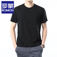 羅蒙（ROMON）夏季新款商務(wù)休閑圓領(lǐng)男士短袖t恤天絲萊賽爾絲光棉純色體恤男 80001碳黑【高品質(zhì)短袖】 3XL