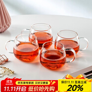 憶壺茶 玻璃杯兩只小茶杯帶把手喝水杯耐熱玻璃綠茶杯茶壺配杯茶具品茗杯加厚家用商務(wù)小杯 品杯 120ml 4只