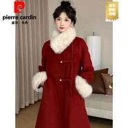 皮爾卡丹（pierre cardin）中長(zhǎng)款盤扣羽絨棉大衣2025秋冬新款時(shí)尚氣質(zhì)加絨內(nèi)膽羊毛大衣 嘉興雙面呢大衣中國(guó)紅 L 濮院雙面絨大衣
