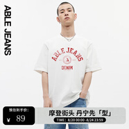 ABLE JEANS男短袖男t恤夏季復(fù)古字體百搭logo印花街頭短袖男t恤 象牙白 S