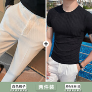 九牧王男褲專(zhuān)家旗營(yíng)店華夫格休閑西褲男薄款長(cháng)褲商務(wù)西裝褲修身小腳免燙感西服褲子 白色褲子+黑色短袖t恤 28 (90-100斤)