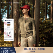 TOMMY HILFIGER【復(fù)古絞花】秋冬女裝純棉肌理感圓領(lǐng)打底衫開衫針織衫毛衣 【撞色絞花開襟】-  軍綠色RBN XS （推薦：100斤以下）