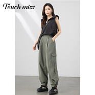 塔馳密司 TOUCH MISS高端時(shí)尚寬松休閑褲女2025夏季薄款松緊腰束腳運(yùn)動(dòng)褲子軍綠工裝褲 軍綠 2XL