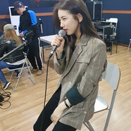 AC-AICHEN2019春秋韓版裴秀智同款條紋chic格子小西裝復古長(cháng)袖百搭小外套女 格子 S