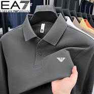 Emporio Armani EA7阿瑪尼長袖t恤男士春秋季新款商務休閑棉體恤中青年Polo衫 A-24545深灰 XL 175(適合體重130-150斤)