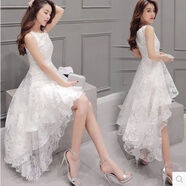公主裙歐根紗禮服夏白色甜美韓版蓬蓬裙燕尾裙前短后長(cháng)連衣裙 白色收藏送禮物喲 S S