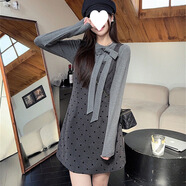 HUALIN FASHION韓系波點(diǎn)吊帶連衣裙蝴蝶結打底衫女2025春秋時(shí)尚套裝 波點(diǎn)背帶裙 S 【建議90斤內】