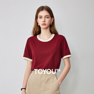 初語(yǔ)多款多色純棉t恤女2025年夏季新款圖案印花圓領(lǐng)短袖上衣 復古紅GT5210802 M