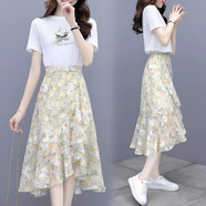 納琳雅碎花連衣裙女2025新款夏季女裝衣服A字雪紡半身裙子顯瘦t恤兩件套 圖片上衣+裙子【兩件套】 M 【85-100斤】