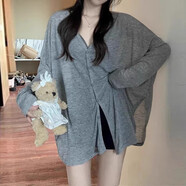 凡伊聆外搭開衫薄款女針織衫外套女裝新款夏季配連衣裙吊帶冰絲防曬開衫 灰色寬松開衫 均碼
