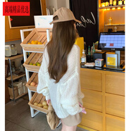 UOSO毛衣女秋冬感鏤空慵懶風(fēng)格薄套頭馬海毛針織衫的婦女秋天黃色 米白色 S 80-95斤 均碼