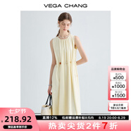 VEGA CHANG連衣裙女2025年夏季新款腰繩設(shè)計高級感圓領(lǐng)顯瘦溫柔顯瘦背心裙子 奶酪黃 S