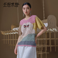 云思木想Ysimo-X國(guó)風(fēng)2025夏季新款透氣拼色短袖女毛針織衫12957 花色 S