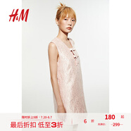 H&M女裝連衣裙夏季正面蝴蝶結(jié)提花裙1270120 淺粉色 XL 170/116