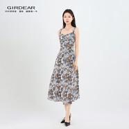 哥弟（GIRDEAR）女裝新款顯瘦女連衣裙一秒入夏法式長裙碎花氣質(zhì)時尚裙子150028 淡色花(冰感垂感面料) S