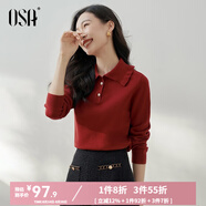 歐莎（OSA）減齡娃娃領(lǐng)套頭針織衫女士初春2025年新款顯瘦外搭上衣 紅色 L