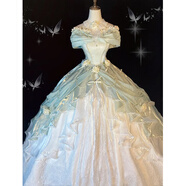 玉極虞氣質(zhì)玫瑰禮遇洛麗塔晚禮服女綠色一字肩學(xué)生日成人禮藝考派對花嫁 綠色連衣裙 S